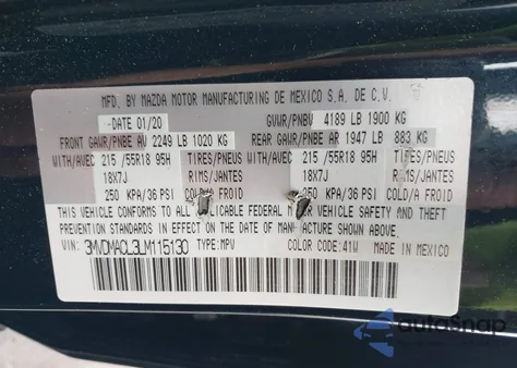 2020 Mazda Cx-30 Select z USA, uszkodzony, nr VIN 3MVDMACL3LM115130